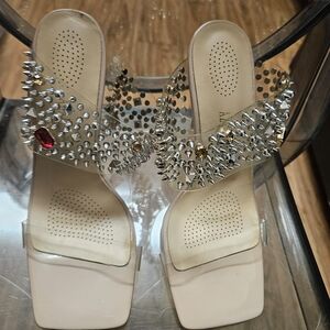 Studded Clear and Beige Heels